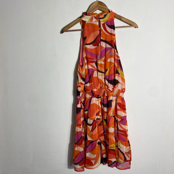 Fate Multicolored Sleeveless Mini Dress SZ M NWT Retro Flowy Smocked Artsy Boho - Picture 6 of 8